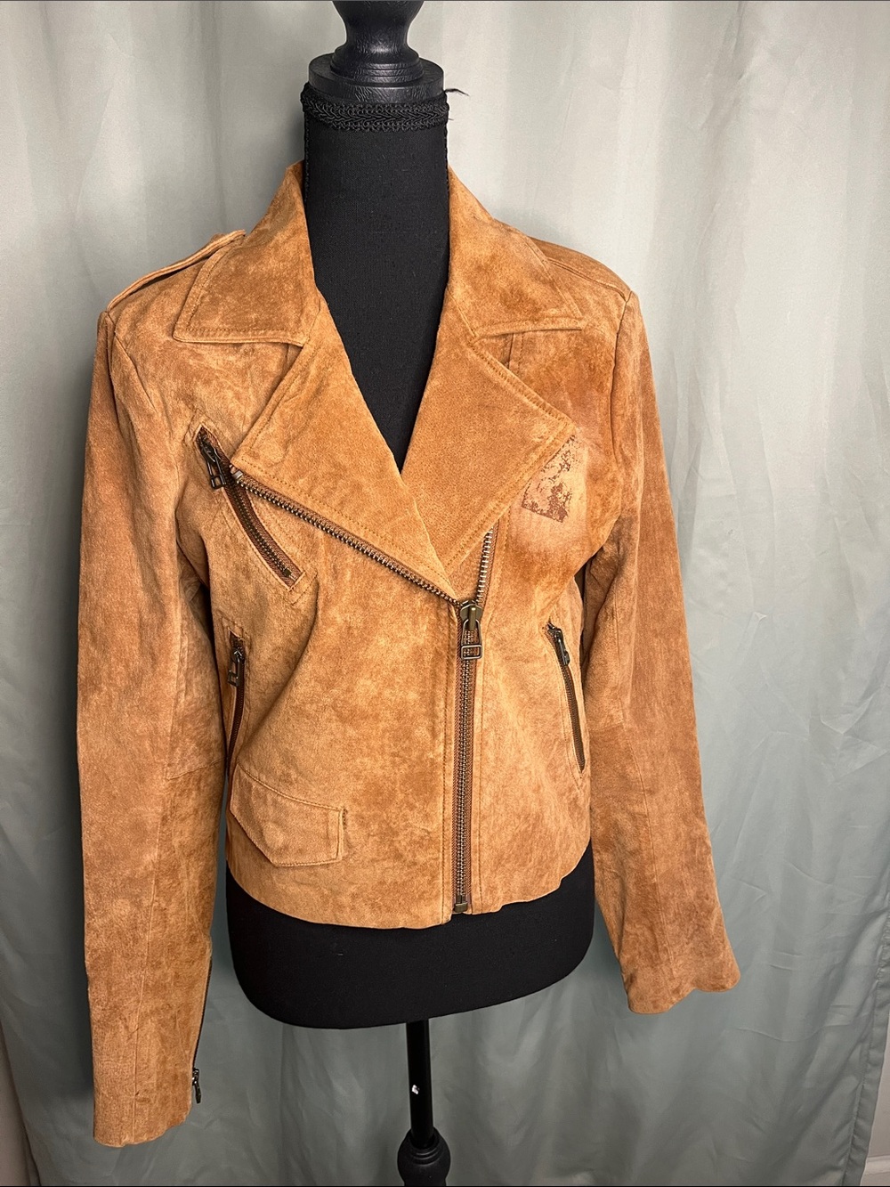 Capulet Leather Suede Moto Jacket - Tan Medium Flawed